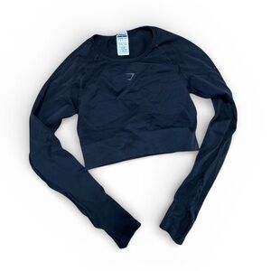 Gymshark Black Seamless Long Sleeve Crop Top Open Back Size Medium